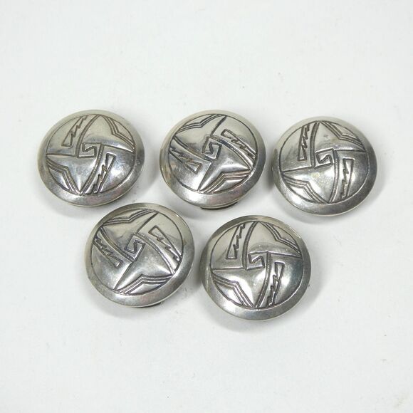 5 Silver Button Covers Vintage Geometric Southwestern 3/4" Round - Picture 1 of 7